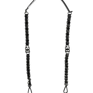 Black Leather Silver Chain Bag Accessory Shoulder Strap