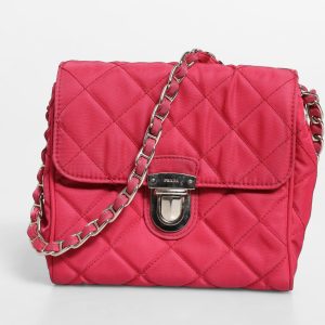 Prada Pink Quilted Tessuto Impuntu Nylon Flap Crossbody Bag