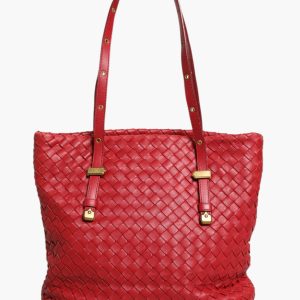 Red Intrecciato Leather Tote Bag