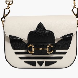Gucci x Adidas Horsebit 1955 White Black Calfskin Leather Shoulder Bag