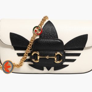 Gucci x Adidas Horsebit 1955  White Black Calfskin Leather Shoulder Bag