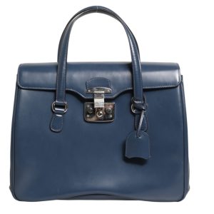 Blue Smooth Leather Lady Lock Shouler Bag