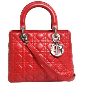 Red Cannage Lambskin Leather Lady Dior Bag