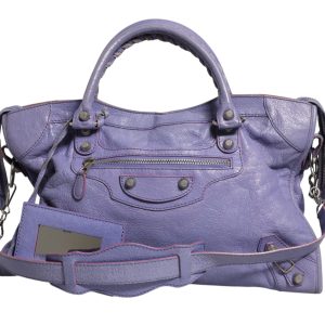 Purple Leather City Bag With Hardware