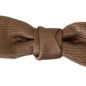 Men Brown Gold Adjustable Neck Papillon Bow Tie