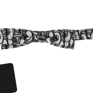 White Pattern Silk Adjustable Neck Papillon Tie