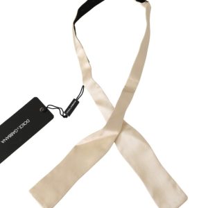 Beige Slim Skinny Men Necktie 100% Silk Bowtie