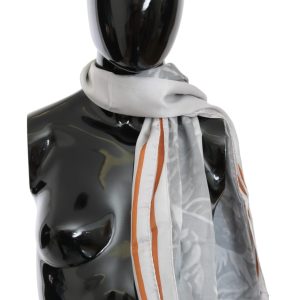 Gray Red Silk Shawl Foulard Wrap Scarf