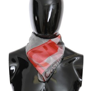 Red 100% Silk Branded Gray Scarf