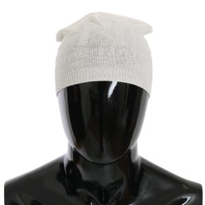 Beanie White Wool Blend Branded Hat