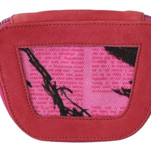 Pink Suede Printed Coin Holder Women Fabric Zippered Purse