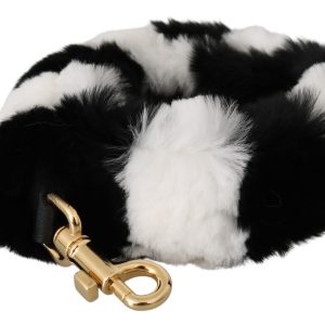 Black White Lapin Fur Accessory Shoulder Strap