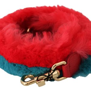 Red Blue Rabbit Fur Leather Shoulder Strap