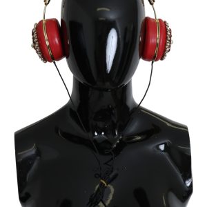 FRENDS Leather Red Floral Crystal Headset Headphones