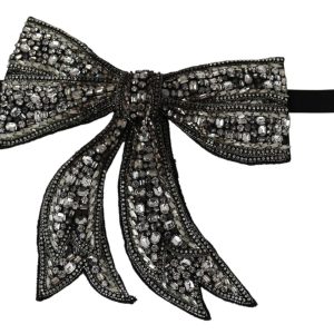 Silver Tone 100% Silk Crystal Embellished Women  Bowtie