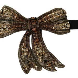 Gold Tone Silk Rhinestone Embellished Women Bowtie