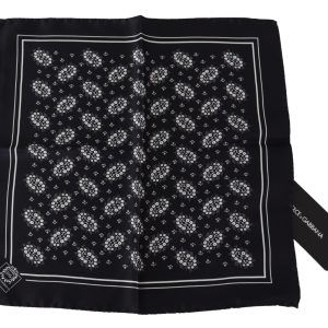 Black Patterned Square Scarf  Silk  Handkerchief