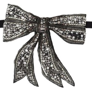 Silver Crystal Beaded Sequined Catwalk Necklace Bowtie