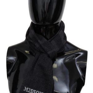 Black Striped Wool Unisex Neck Wrap Scarf