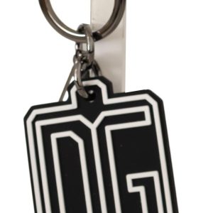 Black White DG Rubber Logo Silver Ring Keychain