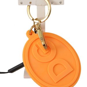 Orange Rubber DG Logo Gold Brass Metal Keychain