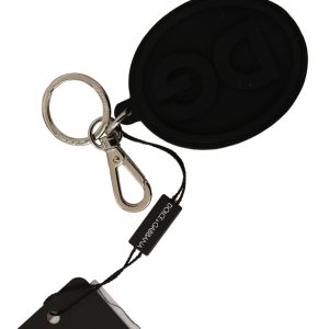 Black Rubber DG Logo Silver Brass Metal Keychain