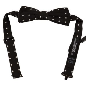 Black White Polka Dot Silk Adjustable Neck Papillon Bow Tie