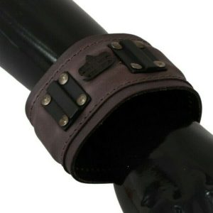 Brown Leather Branded Wide Buckle Closure Bracelet