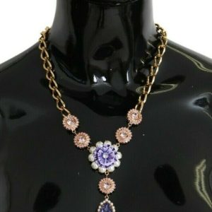 Pink Gold Brass Crystal Purple Pearl Pendants