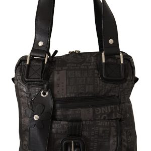 Black Printed Logo Shoulder Handbag Purse Bag