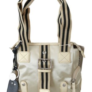 Beige Handbag Shoulder Tote Fabric Purse