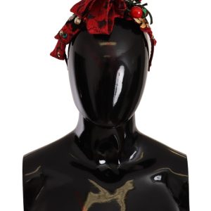 Red Tiara Berry Fruit Crystal Bow Hair Diadem Headband