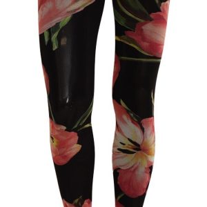 Black Floral Print Nylon Tights Stockings