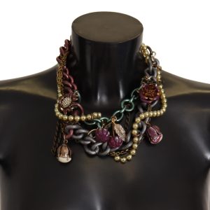 Gold Brass Sicily Floral Crystal Statement Necklace