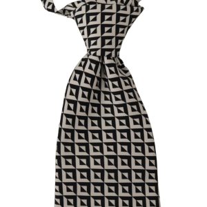 Black White Geometric 100% Silk Adjustable Accessory Tie