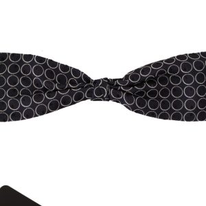 Black White Round 100% Silk Neck Papillon  Tie