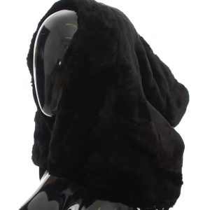 Black Weasel Fur Crochet Hood Scarf Hat
