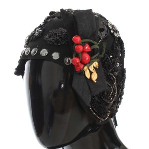 Black Crystal Gold Cherries Brooch Hat