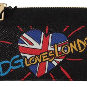 Black Leather #DGLovesLondon Women Cardholder Coin Case  Wallet