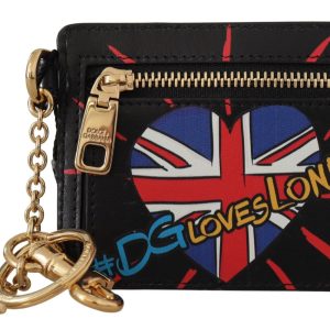 Black Leather #DGLovesLondon Keyring Cardholder Coin Case