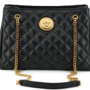 Black Quilted Nappa Leather Medusa Tote Handbag