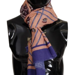 Blue Linen Seashell Pattern Mens Wrap Shawl Scarf