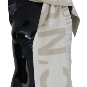 Beige White Logo Wrap Warmer Shawl Scarf