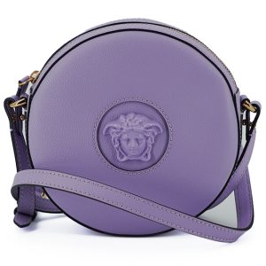 Purple Calf Leather Round Disco Shoulder Bag
