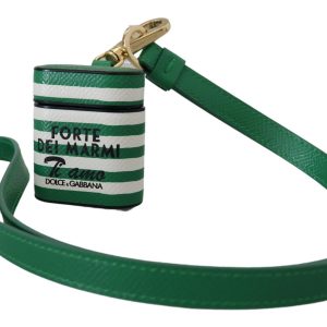 Green Leather Strap Gold Metal Logo Airpods Case