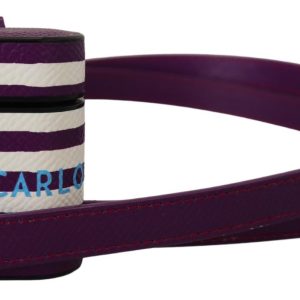 Purple Leather Strap Gold Metal Logo Airpods Case