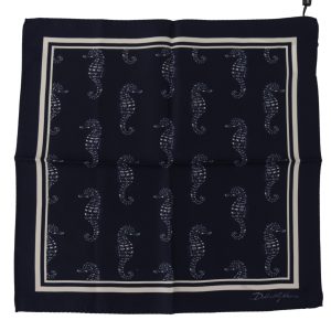 Blue Seahorse DG Printed Square Handkerchief Scarf