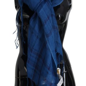 Blue Linen Shawl Foulard Fringes Scarf