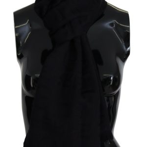 Black Wool Neck Wrap Shawl Fringes Scarf