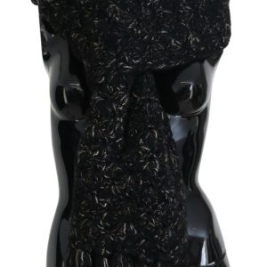 Black Wool Knitted Wrap Foulard Fringe Scarf